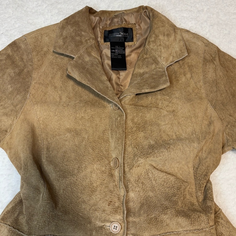 Brandon Thomas Women Brown Genuine Leather Suede Collar Jacket - Picture 3 of 11